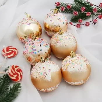 Ёлочные игрушки «Новогодний восторг», шары новогодние, d=8 см, набор 6 шт., золото