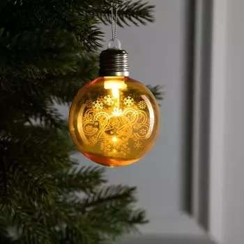 Ёлочный шар «Золотистый 2023», 8x10 см, 1 LED, от батареек, свечение тёплое белое