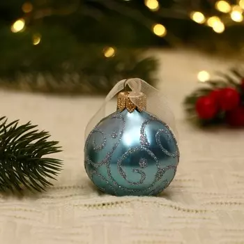 Ёлочный шар d-5 см "Узор блеск" ручная роспись, бирюзовый