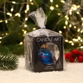 Ёлочный шар d-6 см " Снеговик под рябиной" ручная роспись, синий