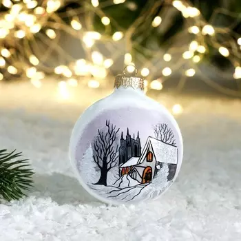 Ёлочный шар d=7 см «Дом в снегу» ручная роспись, белый
