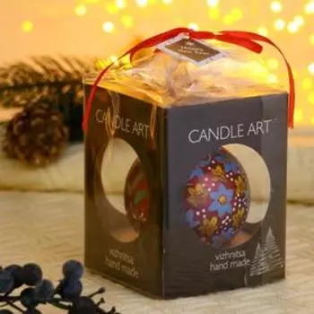 Ёлочный шар d-8 см "Цветочный фейерверк" ручная роспись, красный