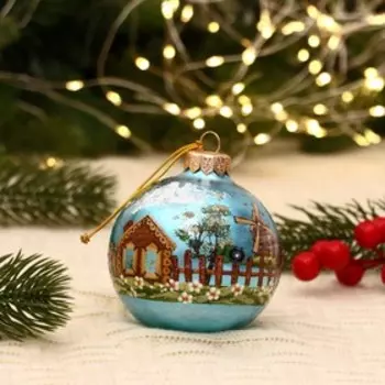 Ёлочный шар d-8 см "Курочка Ряба" ручная роспись