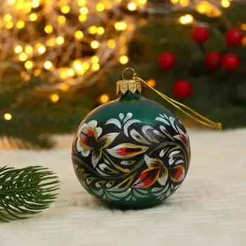 Ёлочный шар d-8 см "Расписные листики" ручная роспись