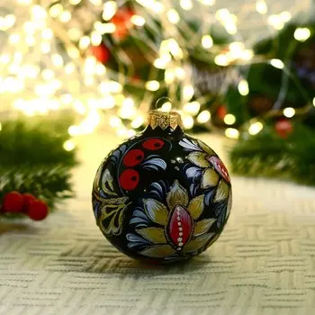 Ёлочный шар d-8 см "Ягодный узор" ручная роспись