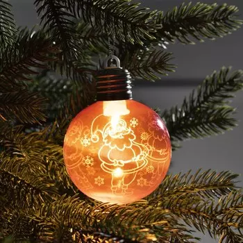 Ёлочный шар «Дед Мороз», 8x10 см, красный, 1 LED, от батареек, свечение тёплое белое