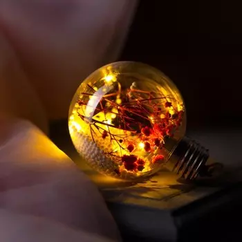 Ёлочный шар «Розовые сухоцветы», d=8 см, 5 LED, от батареек, свечение тёплое белое