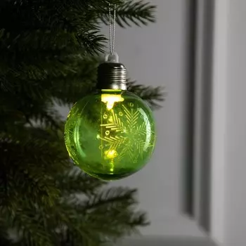 Ёлочный шар «Снежинка», 8x10 см, 1 LED, от батареек, свечение тёплое белое