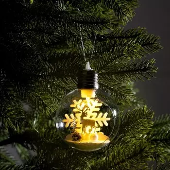 Ёлочный шар «Снежный пейзаж», d=8 см, 1 LED, от батареек, свечение тёплое белое