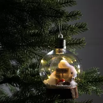 Ёлочный шар «Заяц», 10х13 см, 1 LED, от батареек, свечение тёплое белое