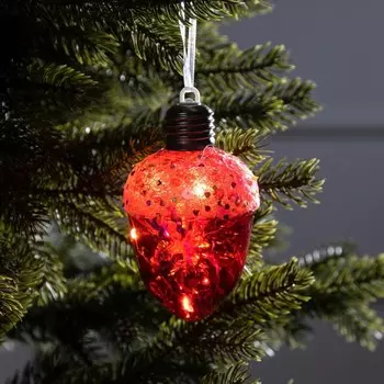 Ёлочный шар «Жёлудь красный», 12х7 см, 4 LED, от батареек, свечение тёплое белое