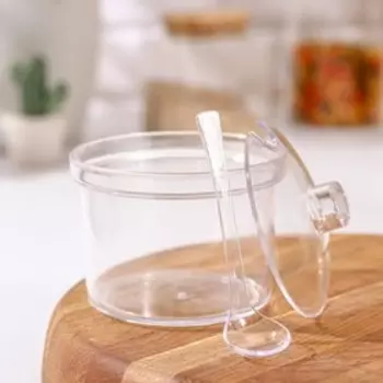 Сахарница с ложкой Доляна, 400 мл, 10.510.510 см, пластик, прозрачная