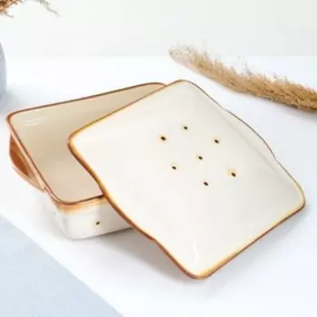 Емкость для запекания "Тетра с крышкой" 2,5л / 29х24х11,5см, карамель