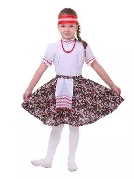 Юбка русская народная в цветочек с фартуком, р-р 32