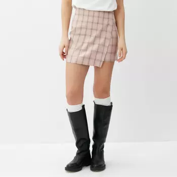 Юбка на запах мини женская MINAKU: Casual Collection, клетка розовая, размер 48