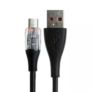 Кабель, MicroUSB - USB, 2 А, прозрачный, TPE оплётка, 1 м, чёрный