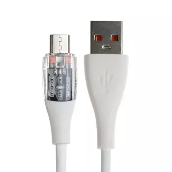 Кабель, 2 А, MicroUSB - USB, прозрачный, TPE оплётка, 1 м, белый