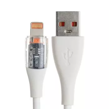 Кабель, 3 А, Lightning - USB, прозрачный, TPE оплётка, 1 м, белый