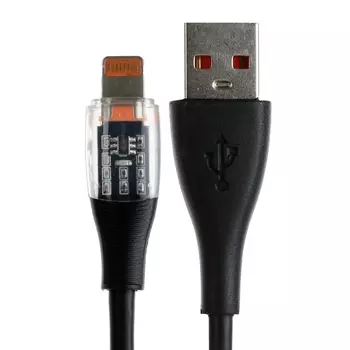 Кабель, 3 А, Lightning - USB, прозрачный, TPE оплётка, 1 м, чёрный