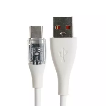 Кабель, 3 А, Type-C - USB, прозрачный, TPE оплётка, 1 м, белый