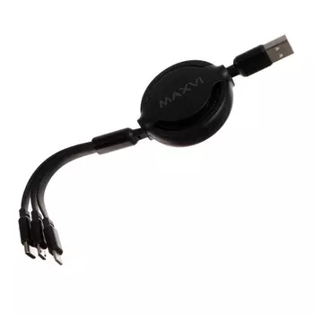 Кабель 3 в 1 Maxvi MC-17MTL, microUSB/Type-C/Lightning - USB, 2.5 А, 1.2 м, TPE, черный