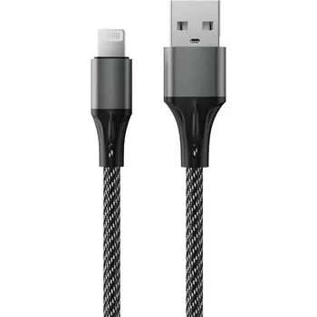 Кабель Accesstyle AL24-F100M, Lightning - USB, 2.4А, ткань, быстрая зарядка, 1м, черно-серый