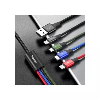 Кабель Baseus, 4 в 1, microUSB/2 Lightning/Type-C, 3.5 A, 1.2 м, чёрный