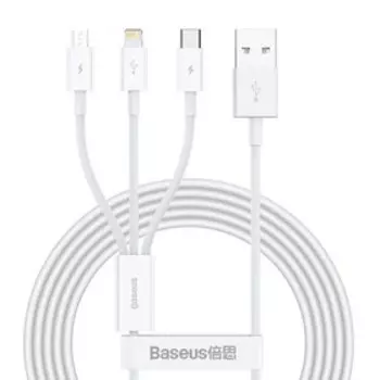 Кабель Baseus Superior CAMLTYS-02, microUSB/Lightning/Type-C - USB, 3.5 А, 1.5 м, QC, белый