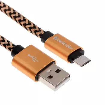 Кабель Defender USB08-03T PRO, microUSB - USB, 2.1 А, 1 м, золотистый