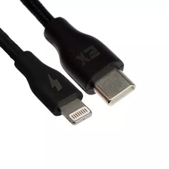 Кабель Exployd EX-K-1236, Type-C-PD - Lightning, 3 А, 1 м, нейлон, черный