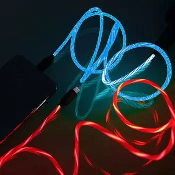 Кабель FORZA BY, Lightning - USB, 2.4 А, 1 м, быстрая зарядка, LED подсветка, МИКС