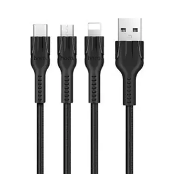 Кабель Hoco U31, microUSB/Lightning/Type-C - USB, 2.4 А, 1.2 м, черный