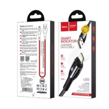 Кабель Hoco U89, USB - Lightning, 2.4 А, 1.2 м, индикатор, тканевая оплетка, черный