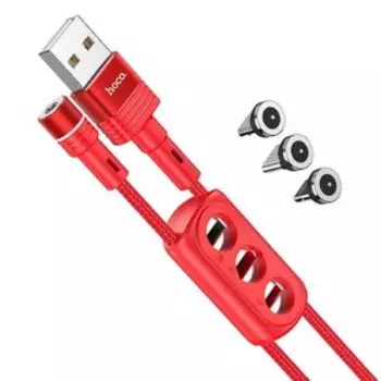 Кабель Hoco U98, microUSB/Lightning/Type-C - USB,магнитные,только зарядка,2.4А,1.2 м,красный