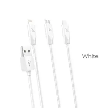 Кабель Hoco X1, microUSB/Lightning/Type-C - USB, 2.4 А, 1 м, белый