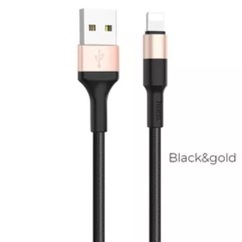 Кабель Hoco X26, Lightning - USB, 2.4 А, 1 м, нейлоновая оплетка, чёрно-золотистый