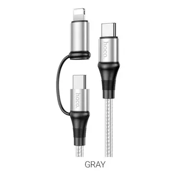 Кабель Hoco X50, Type-C - Lightning/Type-C, 3 А, 1 м, Power Delivery, серый