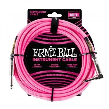 Кабель инструментальный ERNIE BALL 6083 - оплетенный, 5,49 м, прямой/угловой джеки, розовый неон 6