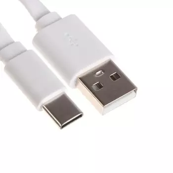 Кабель Maxvi MC-02LF, Type-C - USB, 2А, 1м, удлиненный Type-C до 10 мм, PVC, плоский, белый