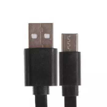 Кабель Maxvi MC-02LF, Type-C - USB, 2А, 1м, удлиненный Type-C до 10 мм, PVC, плоский,черный
