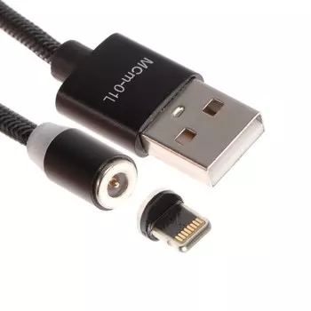 Кабель Maxvi MCm-01L, Lightning - USB, 2 А, 1 м, магнитный, нейлон, подсветка, черный