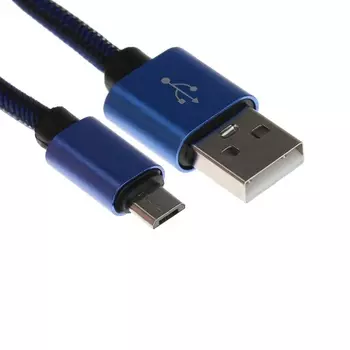 Кабель MicroUSB - USB, 2.1 А, оплётка нейлон, 1 метр, синий