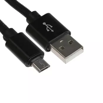Кабель MicroUSB - USB, 2.1 А, оплётка нейлон, 1 м, чёрный