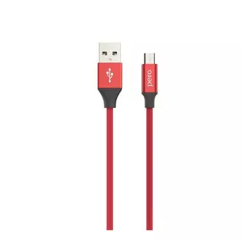 Кабель PERO DC-02, microUSB - USB, 2 А, 1 м, тканевая оплетка, красный