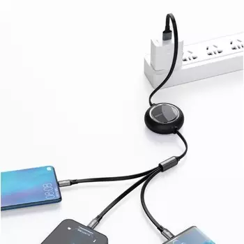 Кабель-рулетка 3 в 1 Baseus, 3.5 А, MicroUSB/Type-C/Lightning - USB, 1.1 м, чёрная