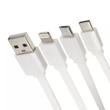 Кабель-рулетка 3 в 1 LuazON, micro-USB/Type-C/Lightning - USB, 2 А, только зарядка,1 м,белый