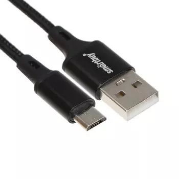 Кабель Smartbuy S14, microUSB - USB, 3 А, 2 м, быстрая зарядка+передача данных, черный