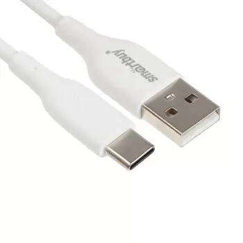 Кабель Smartbuy S25, Type-C - USB, 3 А, 1 м, TPE оплетка, быстрая зарядка, белый