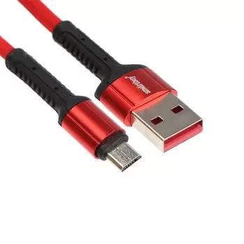 Кабель Smartbuy S26, microUSB - USB, 3 А, 1 м , быстрая зарядка, нейлоновая оплетка, красный