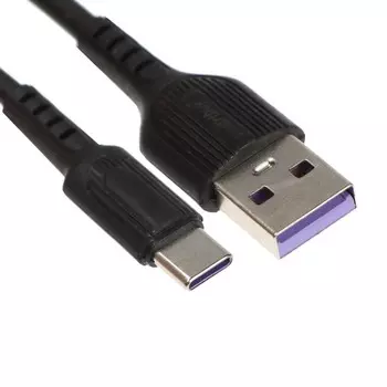 Кабель Smartbuy S33, Type-C - USB, 5 А, 1 м, TPE оплетка, зарядка + передача данных, черный